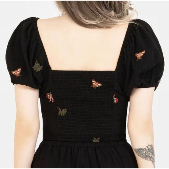 Disturbia Copia Moth Embroidered Cotton Puff Sleeve Top Women Size US 8 NWT - Picture 2 of 14